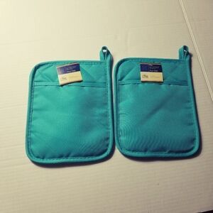 NWT HOME COLLECTION DARK AQUA POT HOLDER SET WITH GRIP PAD